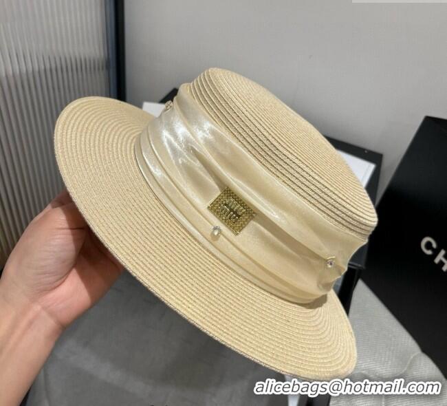 Discount Miu Miu Straw Wide Brim Hat with Shiny Band 0724 Beige 2025