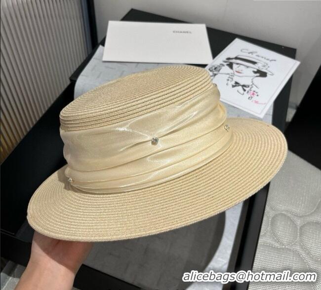 Discount Miu Miu Straw Wide Brim Hat with Shiny Band 0724 Beige 2025
