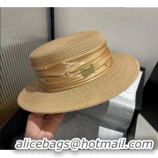 Spot Bulk Miu Miu Straw Wide Brim Hat with Shiny Band 0724 Khaki 2025