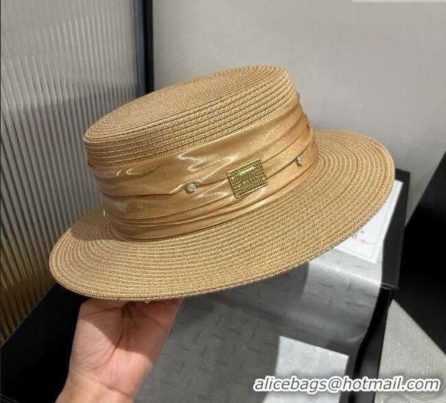 Spot Bulk Miu Miu Straw Wide Brim Hat with Shiny Band 0724 Khaki 2025