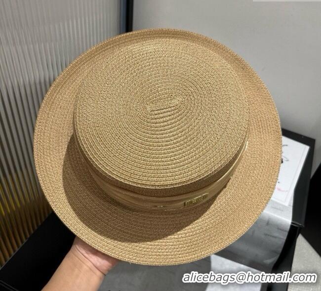 Spot Bulk Miu Miu Straw Wide Brim Hat with Shiny Band 0724 Khaki 2025