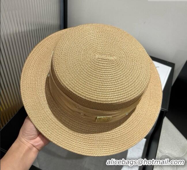 Spot Bulk Miu Miu Straw Wide Brim Hat with Shiny Band 0724 Khaki 2025