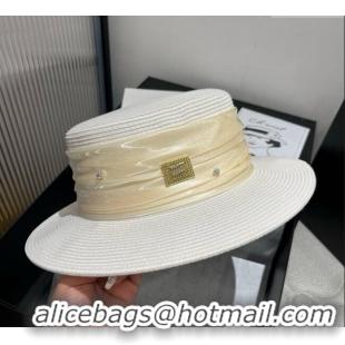 Grade Quality Miu Miu Straw Wide Brim Hat with Shiny Band 0724 White 2025