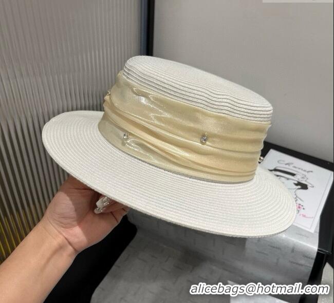 Grade Quality Miu Miu Straw Wide Brim Hat with Shiny Band 0724 White 2025