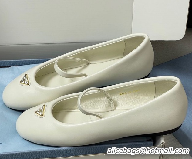 Stylish Prada Nappa Leather ballerinas flat White 2025 PR082509