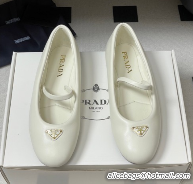 Stylish Prada Nappa Leather ballerinas flat White 2025 PR082509