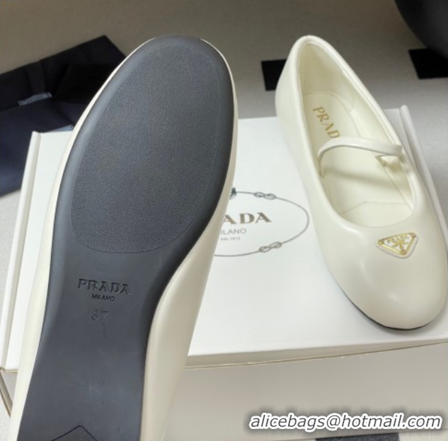 Stylish Prada Nappa Leather ballerinas flat White 2025 PR082509