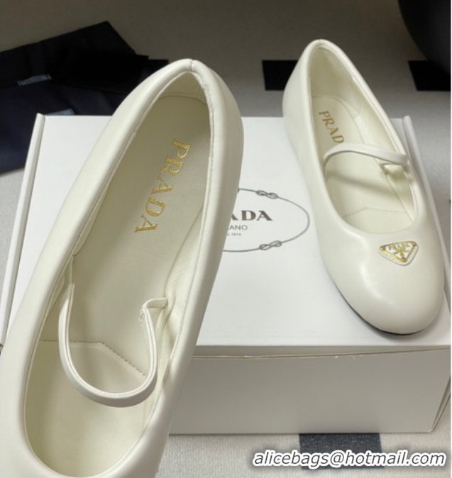 Stylish Prada Nappa Leather ballerinas flat White 2025 PR082509
