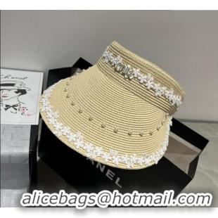Best Price Miu Miu Straw Visor Hat with Flower and Pearls 4075 Beige 2025