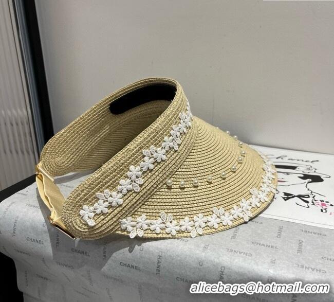 Best Price Miu Miu Straw Visor Hat with Flower and Pearls 4075 Beige 2025