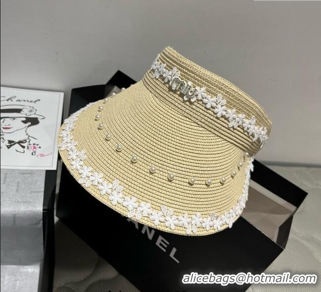 Best Price Miu Miu Straw Visor Hat with Flower and Pearls 4075 Beige 2025