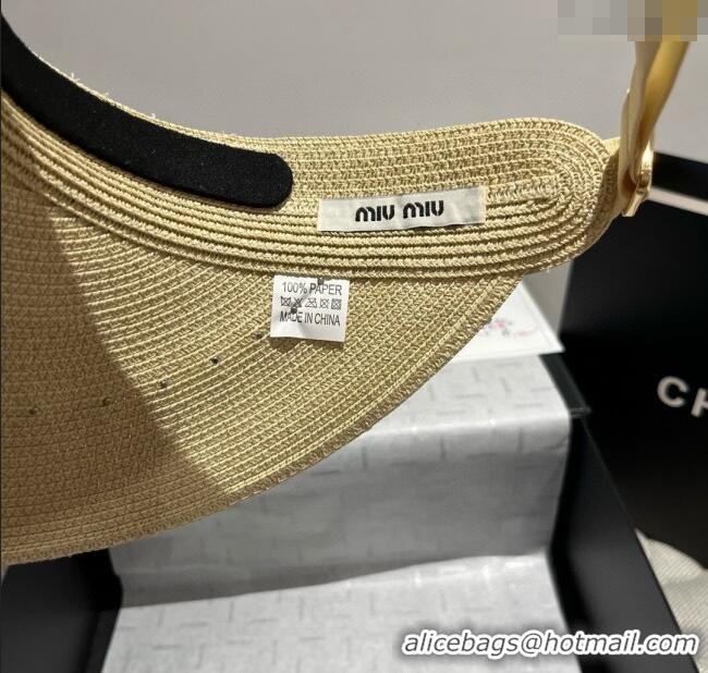 Best Price Miu Miu Straw Visor Hat with Flower and Pearls 4075 Beige 2025