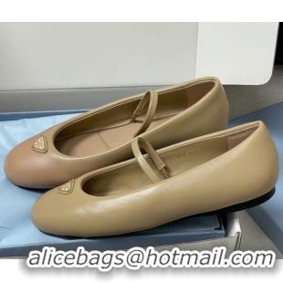 Discount Prada Nappa Leather ballerinas flat Beige 2025 PR082509