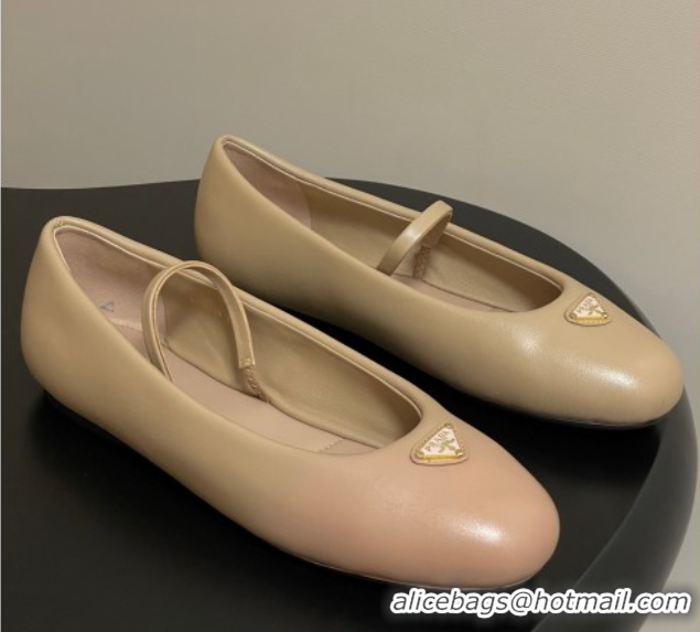 Discount Prada Nappa Leather ballerinas flat Beige 2025 PR082509