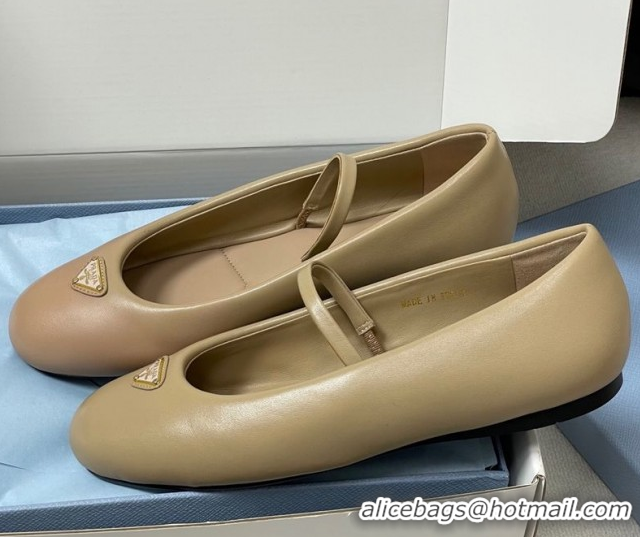 Discount Prada Nappa Leather ballerinas flat Beige 2025 PR082509