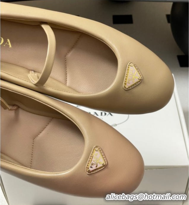 Discount Prada Nappa Leather ballerinas flat Beige 2025 PR082509
