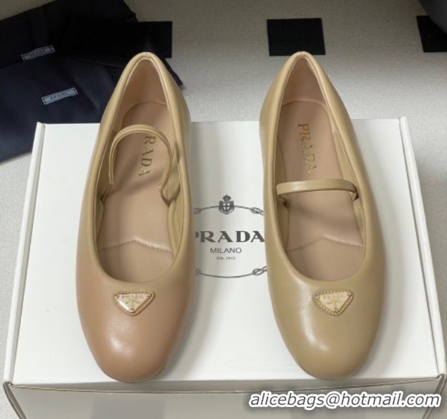 Discount Prada Nappa Leather ballerinas flat Beige 2025 PR082509