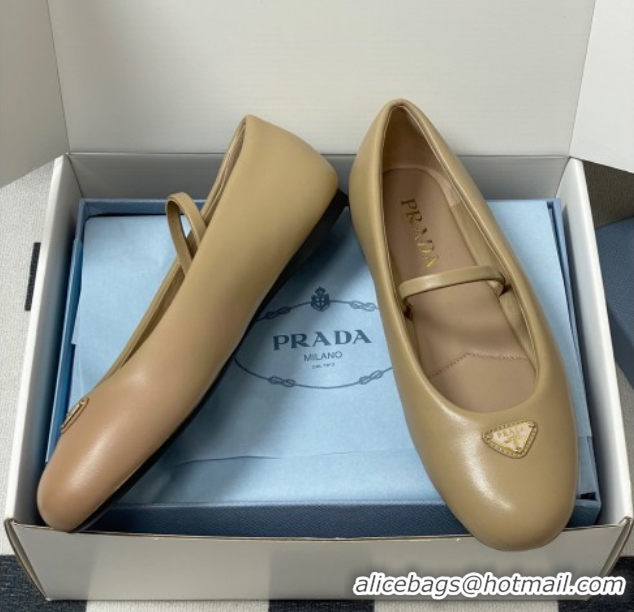 Discount Prada Nappa Leather ballerinas flat Beige 2025 PR082509