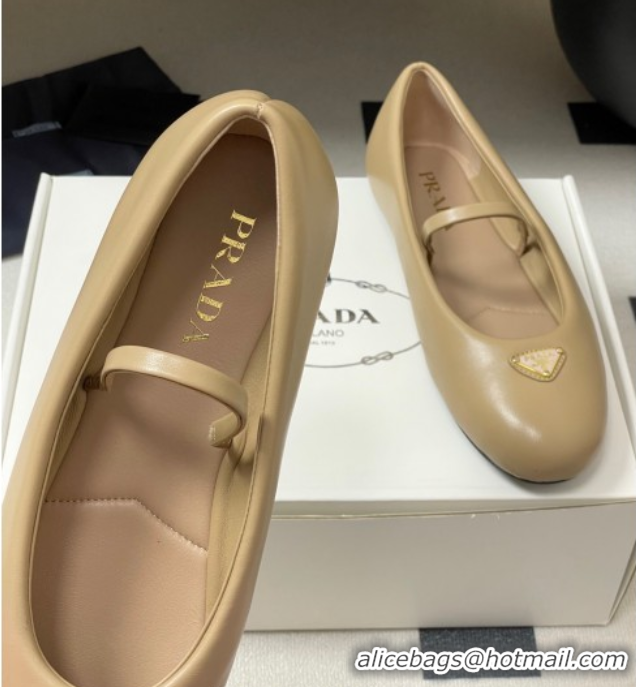Discount Prada Nappa Leather ballerinas flat Beige 2025 PR082509