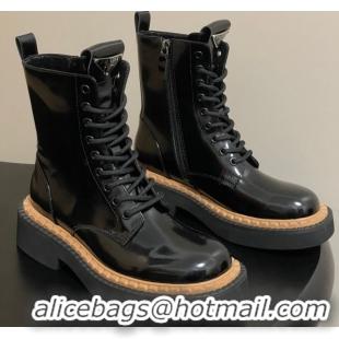 Good Product Prada Brushed Leather Laced-up Ankle Boots Black 2025 PR082510