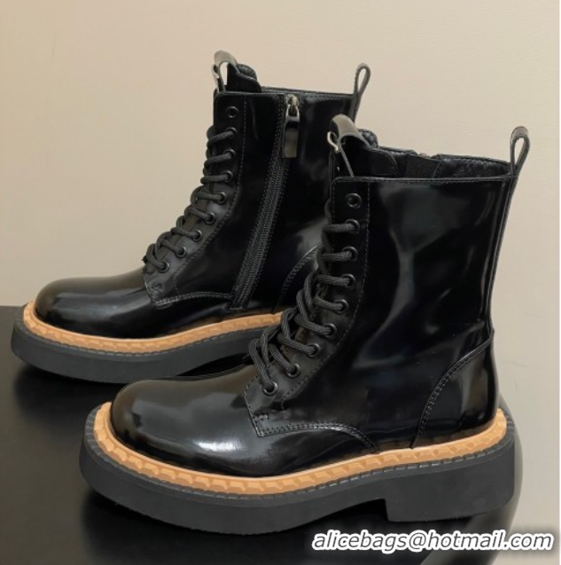 Good Product Prada Brushed Leather Laced-up Ankle Boots Black 2025 PR082510