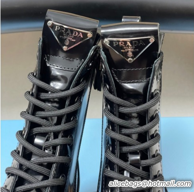 Good Product Prada Brushed Leather Laced-up Ankle Boots Black 2025 PR082510