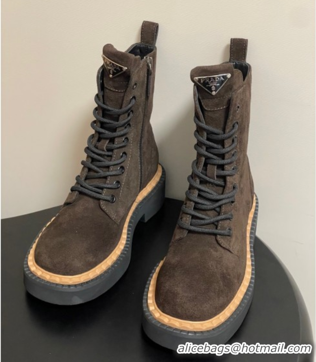 Classic Prada Suede Ankle Boots Brown 2025 PR082510