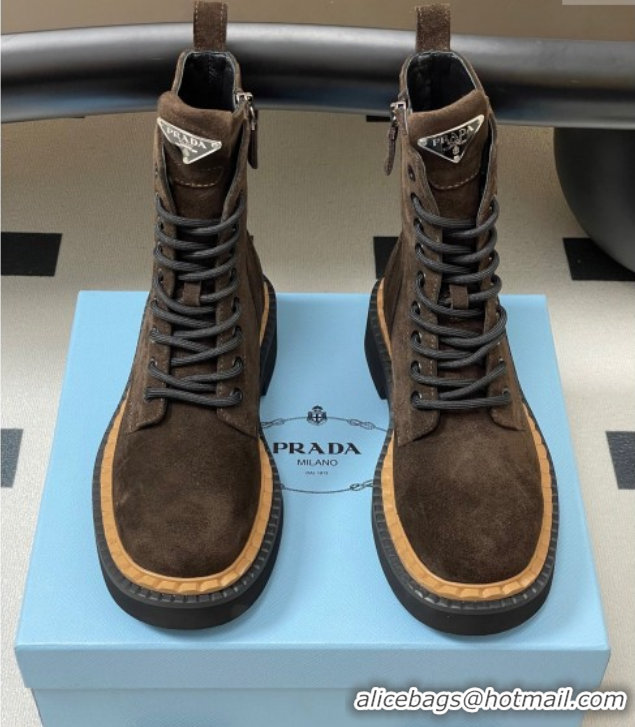 Classic Prada Suede Ankle Boots Brown 2025 PR082510