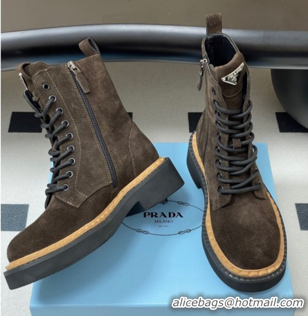 Classic Prada Suede Ankle Boots Brown 2025 PR082510