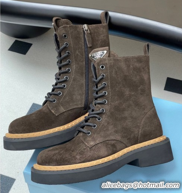Classic Prada Suede Ankle Boots Brown 2025 PR082510