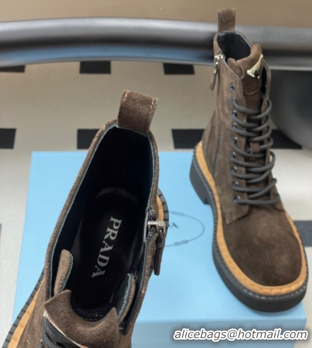Classic Prada Suede Ankle Boots Brown 2025 PR082510