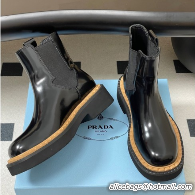 Charming Prada Brushed Leather Ankle Boots Black 2025 PR082511