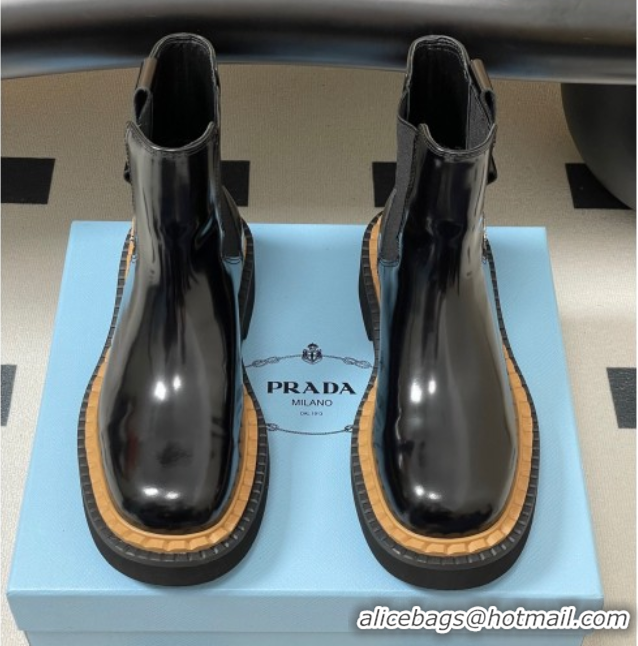Charming Prada Brushed Leather Ankle Boots Black 2025 PR082511