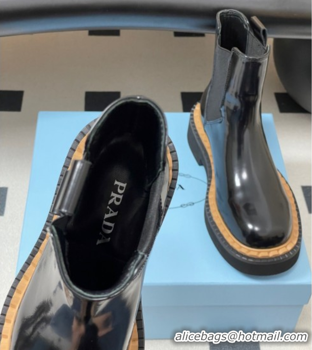 Charming Prada Brushed Leather Ankle Boots Black 2025 PR082511