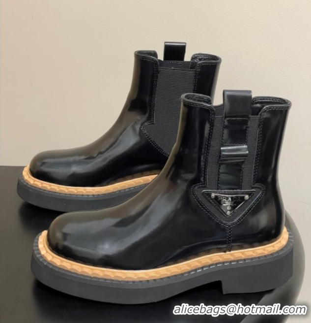Charming Prada Brushed Leather Ankle Boots Black 2025 PR082511