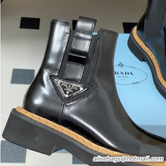 Charming Prada Brushed Leather Ankle Boots Black 2025 PR082511