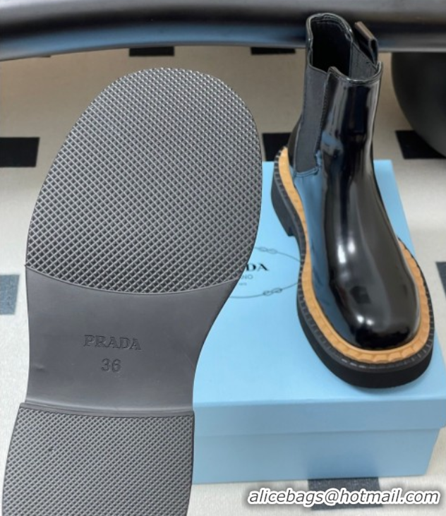 Charming Prada Brushed Leather Ankle Boots Black 2025 PR082511