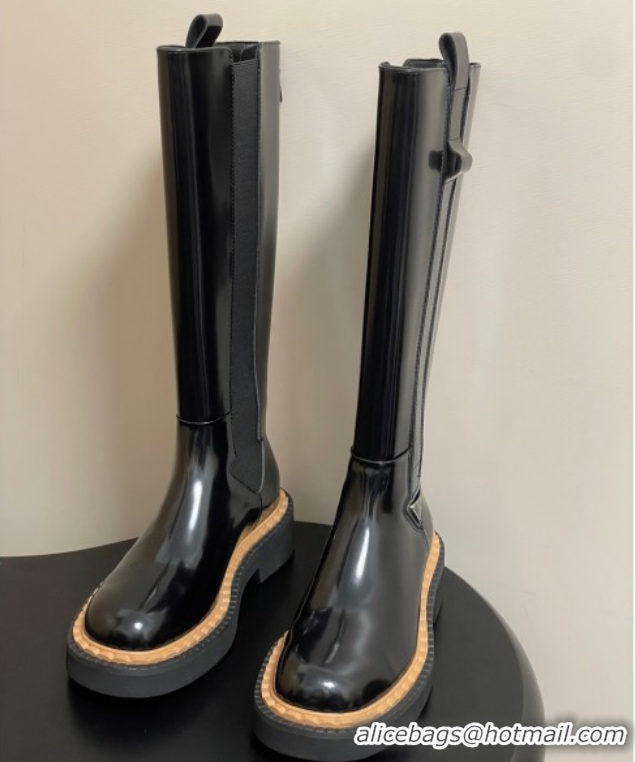 Lowest Cost Prada Brushed Leather High Boots Black 2025 PR082511