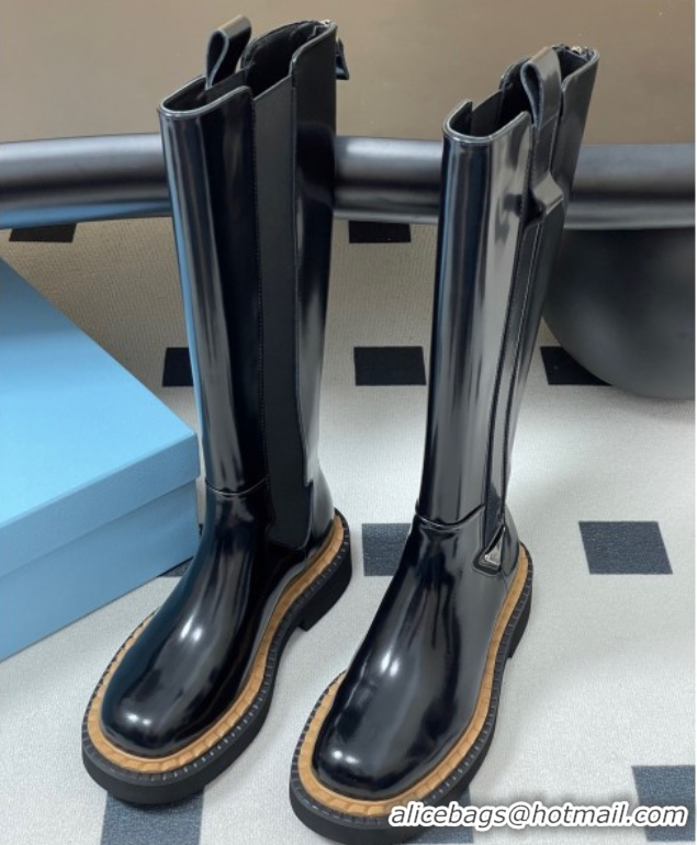 Lowest Cost Prada Brushed Leather High Boots Black 2025 PR082511