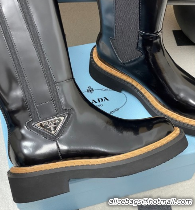 Lowest Cost Prada Brushed Leather High Boots Black 2025 PR082511