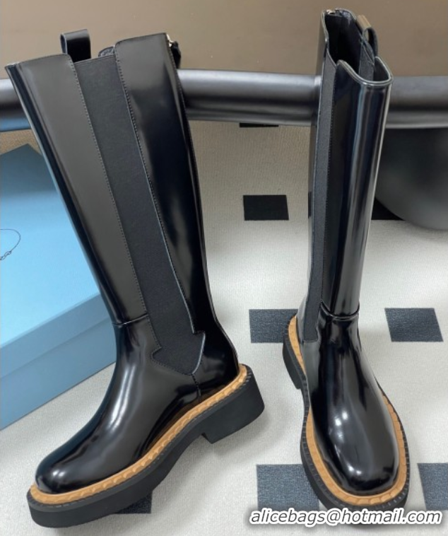 Lowest Cost Prada Brushed Leather High Boots Black 2025 PR082511