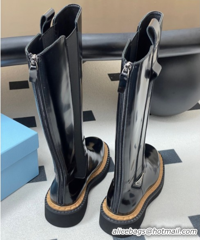 Lowest Cost Prada Brushed Leather High Boots Black 2025 PR082511