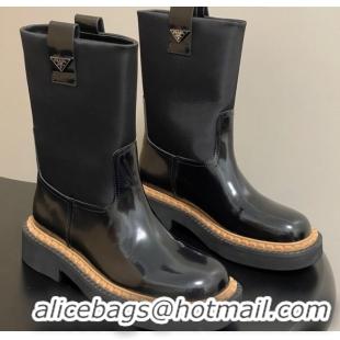 Hot Style Prada Brushed Leather Ankle Boots Black 2025 PR082512