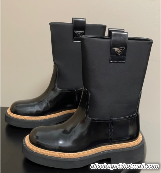 Hot Style Prada Brushed Leather Ankle Boots Black 2025 PR082512