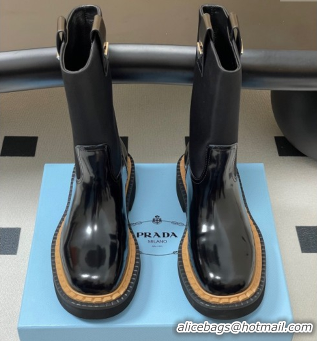Hot Style Prada Brushed Leather Ankle Boots Black 2025 PR082512