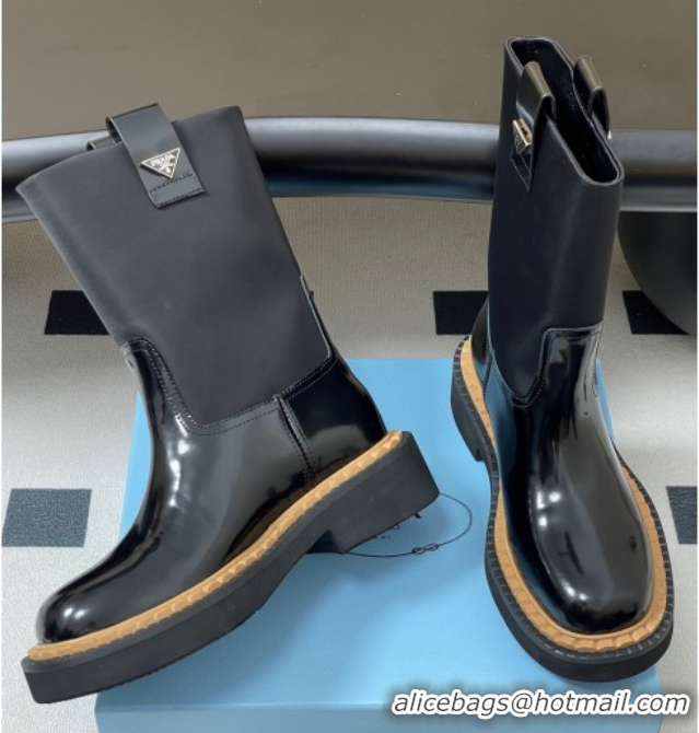 Hot Style Prada Brushed Leather Ankle Boots Black 2025 PR082512