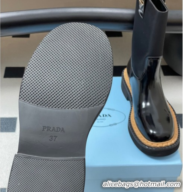 Hot Style Prada Brushed Leather Ankle Boots Black 2025 PR082512