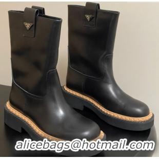 Sophisticated Prada Calf Leather Ankle Boots Black 2025 PR082512