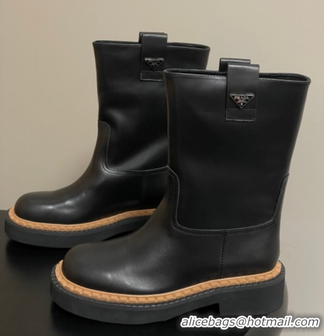 Sophisticated Prada Calf Leather Ankle Boots Black 2025 PR082512