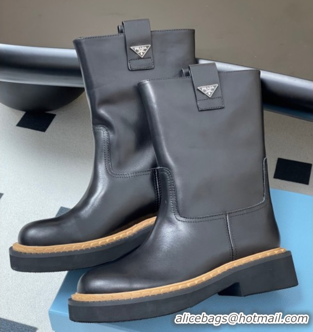 Sophisticated Prada Calf Leather Ankle Boots Black 2025 PR082512